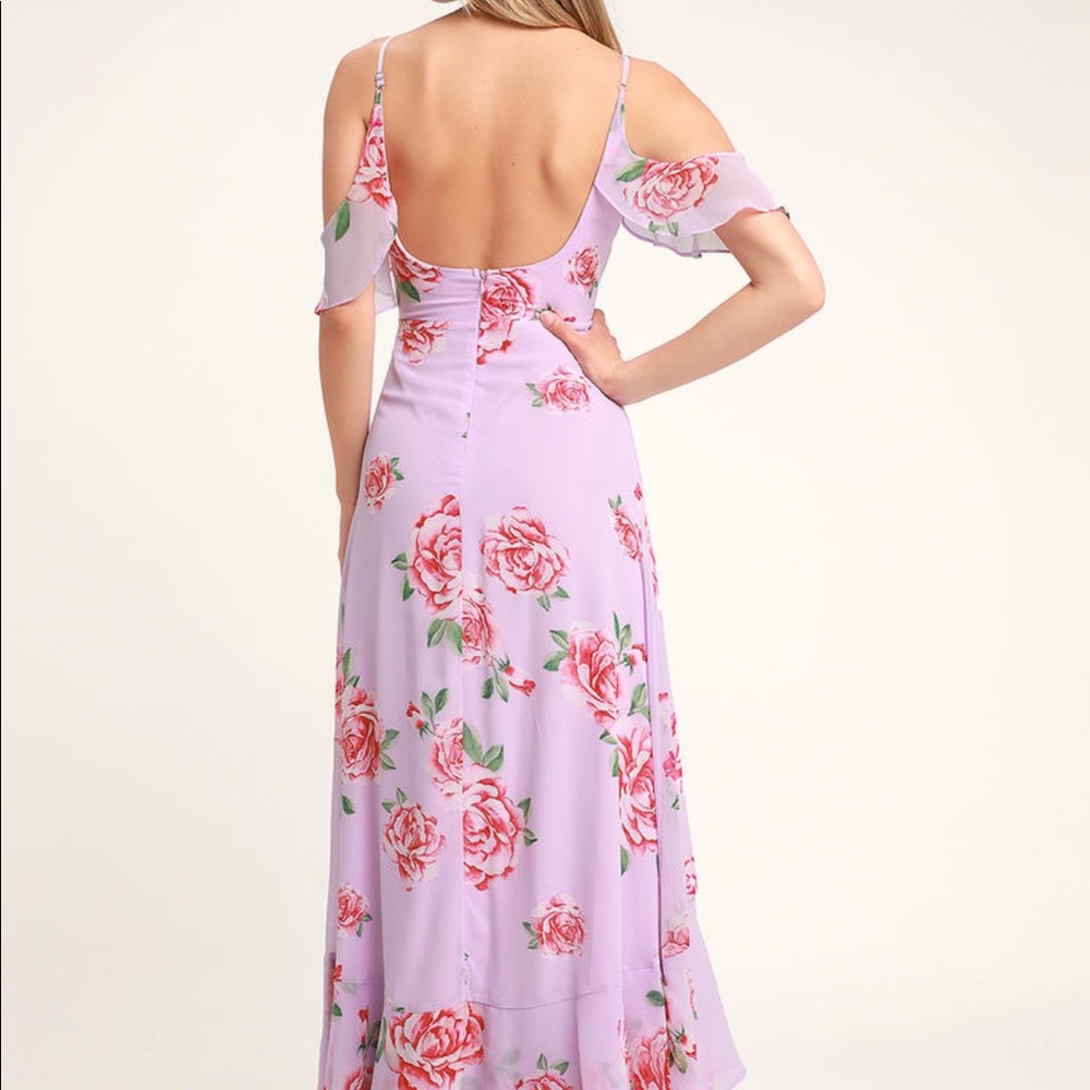Lavender 🌸Floral Flutter Sleeve Maxi Dress - M - Picture 3 of 5